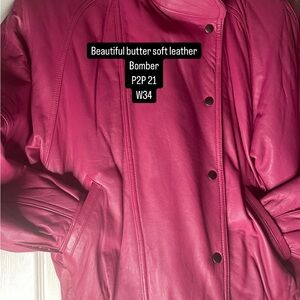 Women's Pink Leather Bomber Jacket